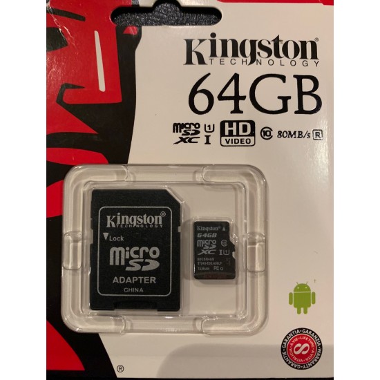 بطاقة الذاكرة كينجستون 64 جيجا مايكرو اس دي اتش سي كلاس 4 مع ادابتر - SDC4/64GB