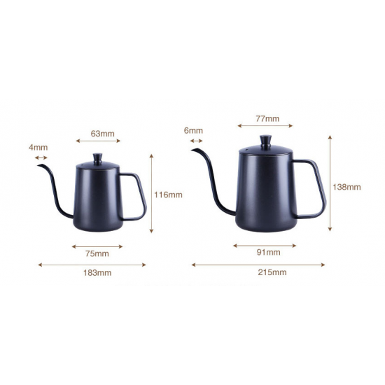 وعاء قهوة من الفولاذ المقاوم للصدأ مع فم طويل بزاوية 90 درجة  350 مللي
